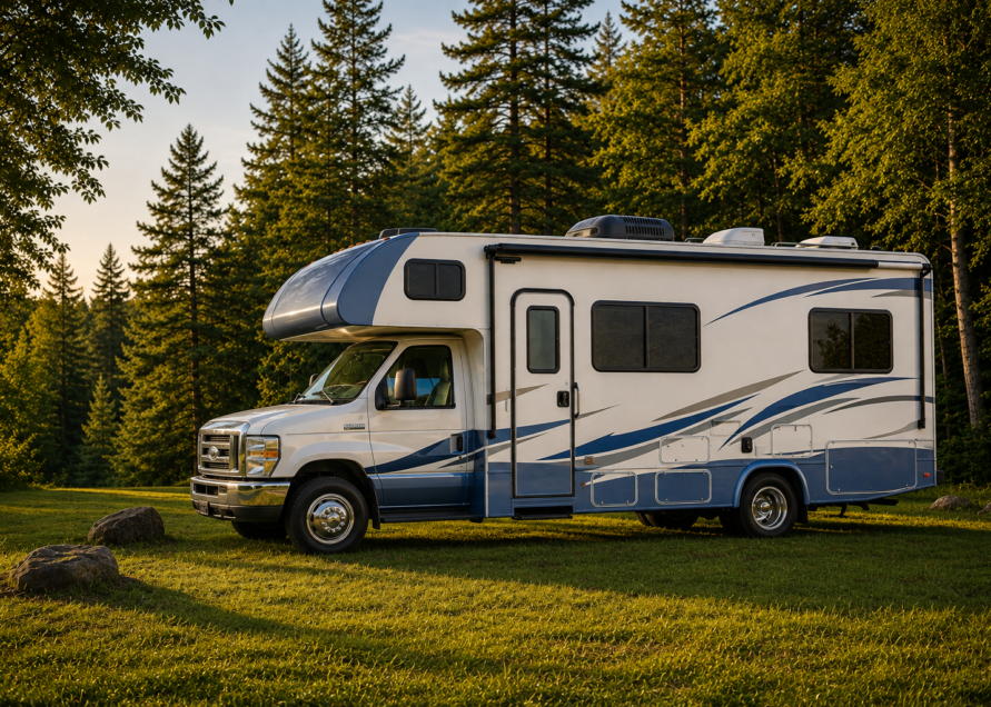 Golden Hour RV in Pine Forest