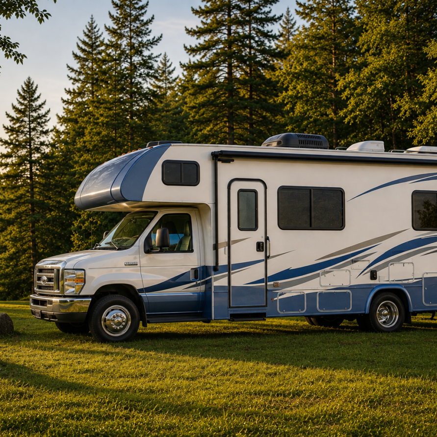 Golden Hour RV in Pine Forest