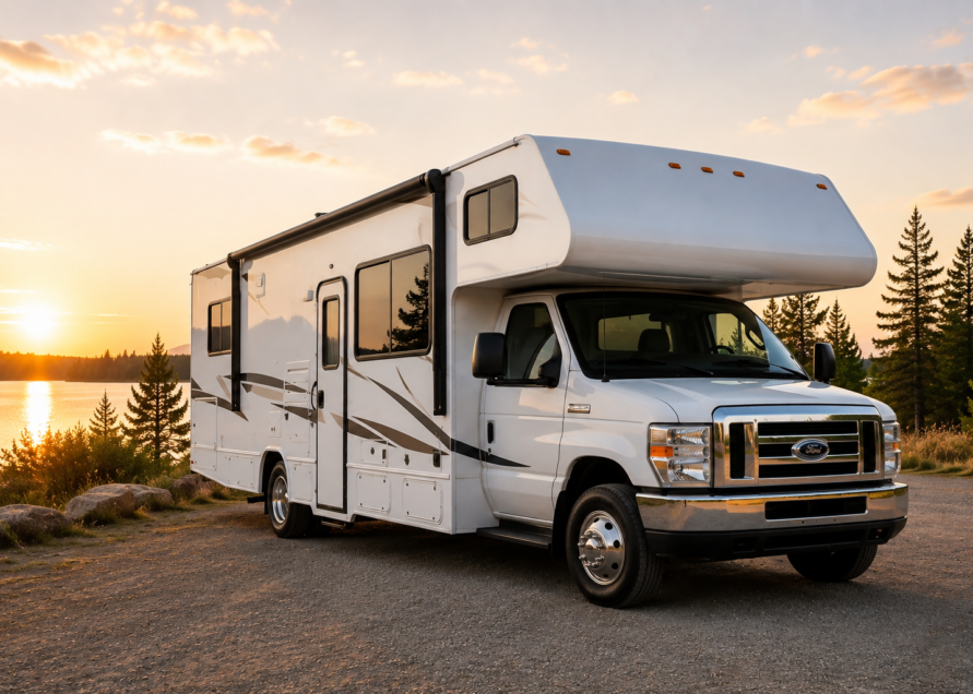 Camper RV by the lakeside