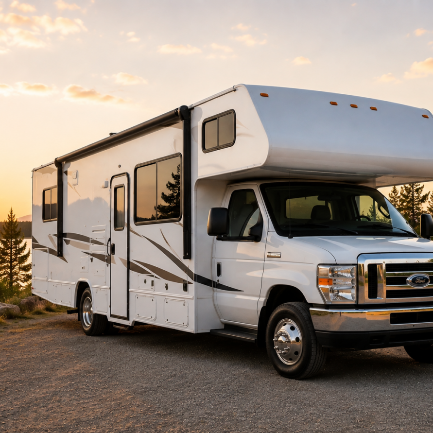 Camper RV by the lakeside